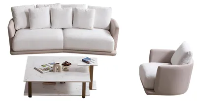 Produktbild von s Weißes Sofa-Set Moderner 3-Sitzer Relaxsessel Couchtisch