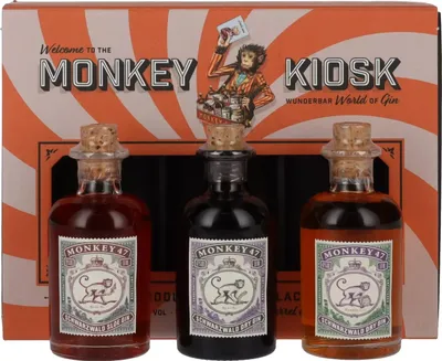 Produktbild von Monkey Kiosk Set Dry Gin + Sloe Gin + Barrel Cut + Box 3x50ml 29-47% Vol.