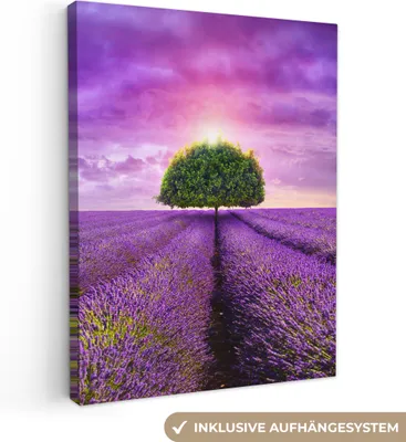 Produktbild von MuchoWow® - Leinwandbilder - Lavendel - Baum - Lila - Wolken, Wandbild, Wanddeko Bilder Wohnzimmer, 30x40 cm