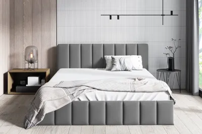 Zdjęcie produktu dla Łóżko tapicerowane GUTTO łóżko podwójne powierzchnia do leżenia 200 x 200 cm metalowa rama z listew skrzynia w kolorze szarym