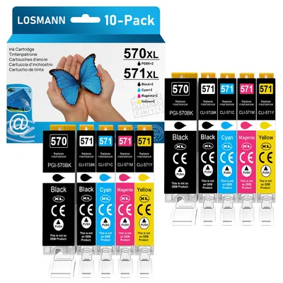 Zdjęcie produktu dla Wkładki do drukarek LOSMANN, kompatybilne z Canon PGI-570 XL i CLI-571 XL, do modeli PIXMA TS5050, MG5700, MG5750, TS5055, MG6850, MG5753, MG6852, TS5051, TS6051, MG5751, MG6853, TS6050, TS5053, TS6052, MG5752, MG6851 (zestaw 10 sztuk)