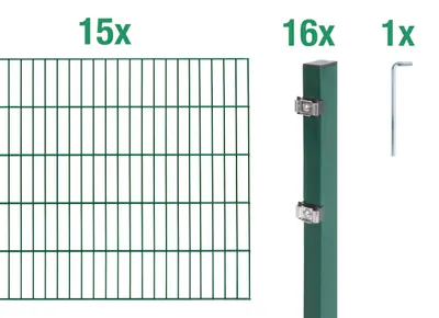 Immagine prodotto di Alberts 648732 Doppelstabmattenzaun als 32 tlg. Zaun-Komplettset, grün, Höhe 100 cm, Länge 30 m