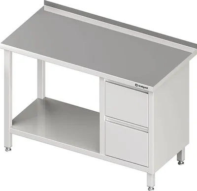 Produktbild von Arbeitstisch mit Grundboden, 1300x700x850 mm, mit 2er Schubladenblock rechts, mit Aufkantung, verschweißt