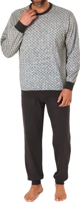 Produktbild von Normann Herren Langarm Schlafanzug Pyjama mit Bündchen im eleganten Minimalprint ; anthrazit-mel. , 48