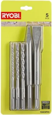 Immagine prodotto di Set di punte e scalpelli SDS+ RYOBI, 6 mm, 8 mm, 10 mm, 2 scalpelli (1 a punta e 1 piatto)