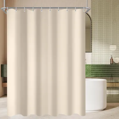 Productafbeelding van Douchegordijn, 160 x 200 cm, beige, met verzwaard voetstuk, schimmelwerend, waterafstotend en wasbaar polyesterweefsel, geschikt voor badkamers en badkuipen, inclusief 10 douchegordijnringen