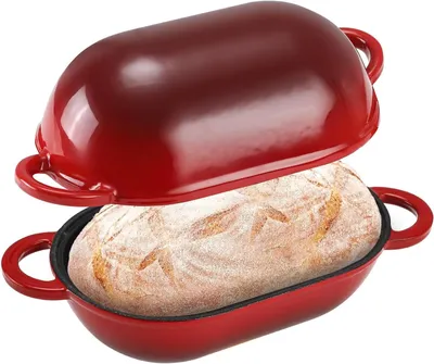 Immagine prodotto di Teglia per pane in ghisa - Ideale per la cottura del pane - Distribuzione uniforme del calore - Diametro 23 cm - Colore: rosso