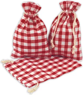 Produktbild von 12 Geschenksäckchen rot/weiß kariert 15 x 10 cm Baumwolle Adventskalender Säckchen Stoffbeutel zum Basteln und befüllen Gastgeschenk Hochzeit