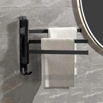 Productafbeelding van Handdoekhouder voor wandmontage - Handdoekhouder met 3 stangen - Geschikt voor badkamer/keuken/toilet - Zwart