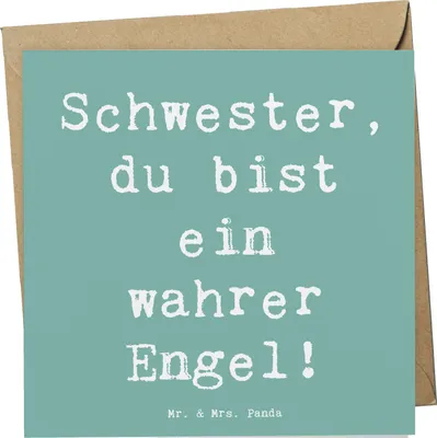 Produktbild von Mr. & Mrs. Panda Grußkarte Spruch Schwester Engel - Meeresbrise - Geschenk, faltkarte, du bist ein wahrer, Kompliment, Klappkarte, Danke sagen, anlasskarte, Freundschaft