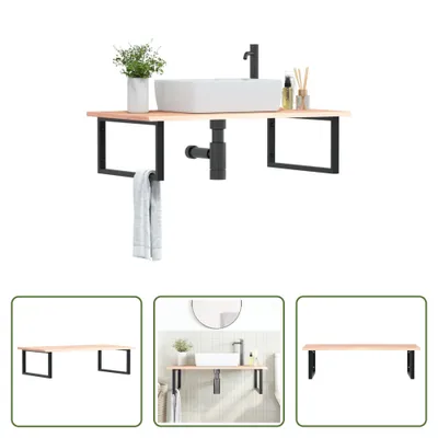 Immagine prodotto di The Living Store Piano lavabo con staffa in acciaio e legno massiccio di rovere