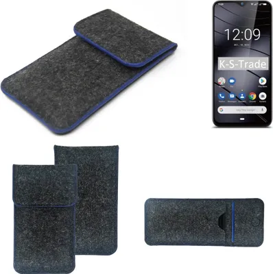 Produktbild von K-S-Trade Handy-Hülle Schutz-Hülle kompatibel mit Gigaset GS290 Filztasche Pouch Tasche Case Sleeve Filzhülle dunkelgrau, blauer Rand
