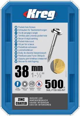 Produktbild von Taschenlochschraube 38 mm Zinkbeschichtet Maxi-Loc, Feingewinde, 500 - KREG - SML-F150-500-INT
