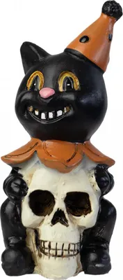 Produktbild von Vintage Halloween Katze mit Totenkopf 8 cm