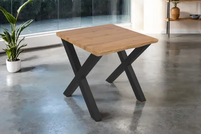 Produktbild von Esstisch 80x80 cm Baumkante Holz Wildeiche-Optik X-Gestell Metall schwarz JOSY