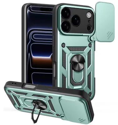 Produktbild von Hülle für iPhone 17 Pro Magnetische Ring Ständer Halter Dia Kameraschutz TPU Bumper Silikon Schutzhülle Grün