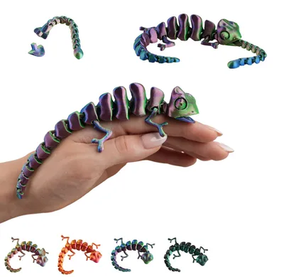 Obrázok produktu pre Flexibilný chameleón 17 cm, pohyblivá figúrka jašterice 3D tlač, fidget – Modro-zeleno-fialová