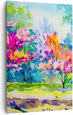 Produktbild von Bild auf Leinwand - Leinwandbild - Einteilig - Bäume Mehrfarbig Natur Frühling - 80x120cm - Wand Bild - Wandbilder - Leinwanddruck - Wanddekoration - Leinwand bilder - Wandbild - PA80x120-2941