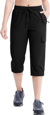 Obrázek produktu pro Dámské 3/4 cargo trekingové kalhoty Voděodolné outdoorové capri kalhoty na turistiku Černé XL