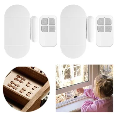 Produktbild von 2pcs Fensteralarm Türalarm Selbstklebend Alarm Fenster 130dB mit Wireless Magnetsensor Sirene 3 Alarmtöne mit 2 Fernbedienungen
