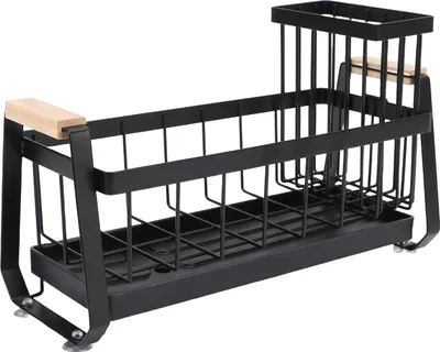 Obrázek produktu pro Organizér na dřez, držák na houbičky na kuchyňskou desku s odkapávací miskou, uhlíková ocel, černý