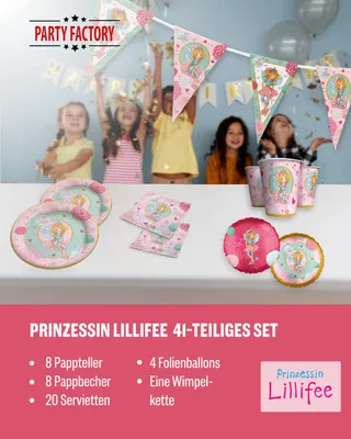 Produktbild von Prinzessin Lilifee 41-tlg. Party Set – Deko mit Wimpel Ballons Servietten