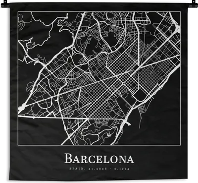 Produktbild von MuchoWow® Wandteppich Wandbehang Stadtplan - Barcelona - Karte 150x150 cm Tapisserie Dekoration Wandtuch - Wohnaccessoires - Modernes