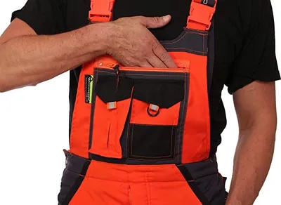 Produktbild von WOODSafe® Schnittschutzhose Klasse 2, KWF Standard Forsthose, Latzhose orange/grau, Herren - Waldarbeiterhose, Größe 50