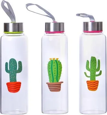 Obrázek produktu pro LÁHEV SKLENĚNÁ S UZÁVĚREM CACTUS 390ML 3 - mix variant či barev