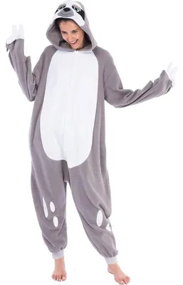 Produktbild von Faultier Kostüm Schlafanzug Jumpsuit Plüsch Onesie Pyjama Damen Herren XL Grau