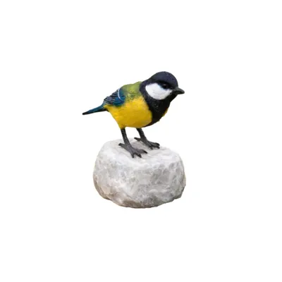 Produktbild von Kohlmeise auf Stein aus Bronze Neu Frostfest Witterungsbeständig Tierfigur Handbemalt Vogel Bronzefigur zur Dekoration BO-BS1544C