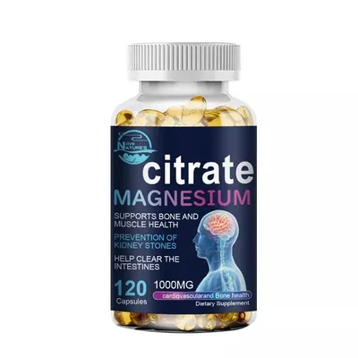 Image de Magnésium Citrate 1000mg (120 capsules) Complément alimentaire, jambes, crampes, anxiété, muscles, cerveau, nerfs, cœur, circulation sanguine, sommeil, thyroïde