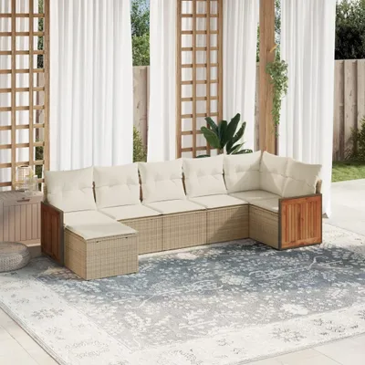 Produktbild von 7-tlg. Garten-Sofagarnitur mit Kissen Beige Poly Rattan 3260273