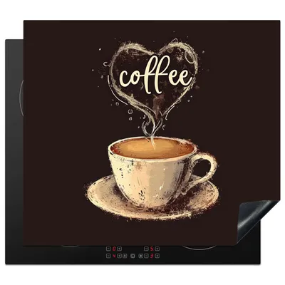 Produktbild von KitchenYeah© Herdabdeckplatte Kaffee - Zitat - Herz - Kaffee , 60x52cm, Küche Deko, Glaskeramikkochfeld Herdabdeckung, Abdeckplatte fùr Kochfeld