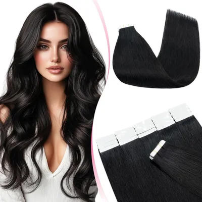 Productafbeelding van Zelfklevende Haarverlenging 20 Stuks 55 cm Zwart - Tape-in Remy Haarverlengingen