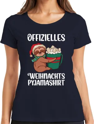 Produktbild von Offizielles Weihnachts-Pyjama Faultier - Weihnachten Weihnachtsgeschenk Christmas Damen T-Shirt, Navy, 3XL