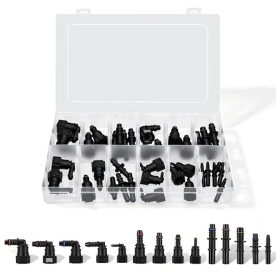 Image de Kit de raccords rapides pour conduite de carburant - Connecteurs de tuyaux SAE, 36 pièces - Adaptateurs droits et angulaires - 6,3–9,89 mm - Raccords rapides pour automobile - Noir
