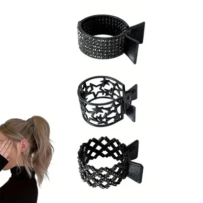 Produktbild von Haarspangen Damen 3 Stück Metall Strass – Rutschfeste Haarklammern für hohen Pferdeschwanz | Für dickes dünnes Haar