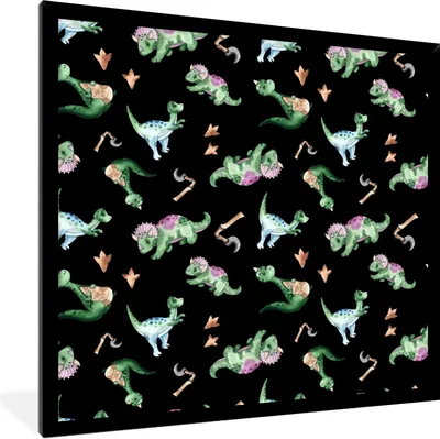Produktbild von MuchoWow® Gerahmtes Poster Kinderzimmer - Schwarz - Dinosaurier - Jungen - Mädchen - Kinder 40x40 cm - Poster mit Schwarzem Bilderrahmen Wandposter Rahmen Foto Bilder - Mit Rahmen - Wanddekoration Schlafzimmer