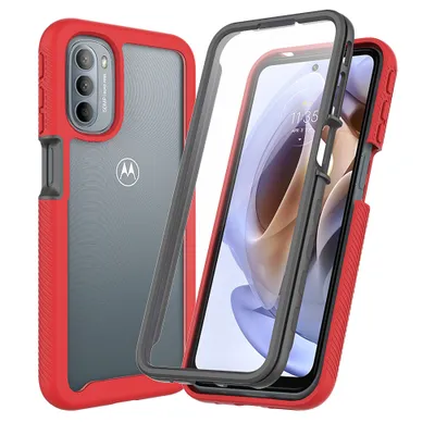 Immagine prodotto di Custodia per Motorola Moto G51 5G, paraurti con protezione dello schermo a 360° integrata, custodia protettiva per tutto il corpo rosso