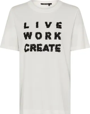 Produktbild von Marc Aurel Shirt mit Wording und Lederblumen off-white 34