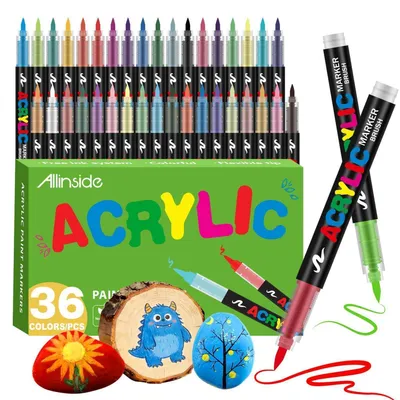 Produktbild von Acrylstifte für Steine, 36 Farben Acrylmarker mit 1-5mm Pinselspitze, Wasserfest für Stein, Glas, Stoff, Holz & Leinwand