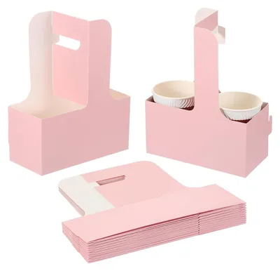 Getränketräger 2 Tassen, 10er-Pack, Karton, Rosa/Weiß