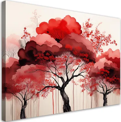 Produktbild von Leinwandbild Rote Landschaft Wald Bäume 120x80 Feeby Rot bild für die wand bereit zum aufhängen