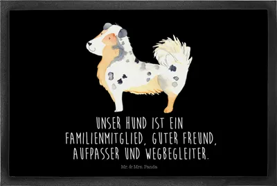 Produktbild von Mr. & Mrs. Panda Schmutzmatte Hund Australien Shepherd 40 x 60 cm - Schwarz - Geschenk, Bodenvorleger, Sauberlaufmatte, Sprüche, fußmatte, Schmutzfangmatte, teppichmatte