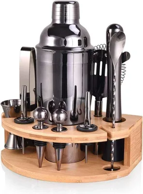 Imagen del producto de Conjunto de cocteleras Unyqoos® de 12 piezas, con capacidad de 750 ml, fabricado en acero inoxidable (SS304). Kit de barman que incluye un soporte de bambú semicircular y un libro de recetas. Accesorios para bar, regalo ideal para el hogar