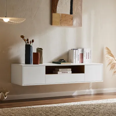 Produktbild von riess-ambiente Hängendes TV-Board LOFT 150cm weiß natur fünf Fächer mit Schublade Push to Open
