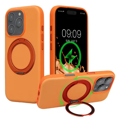 Produktbild von kwmobile Case mit 360° Standring für Apple iPhone 16 Pro Hülle - Hardcase mit drehbaren Kickstand - kompatibel mit MagSafe - Orange