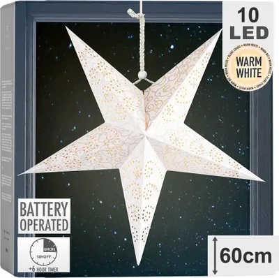 Obrázok produktu pre Papierová vianočná hviezda s 10 LED svetielkami a trblietavými ozdobami