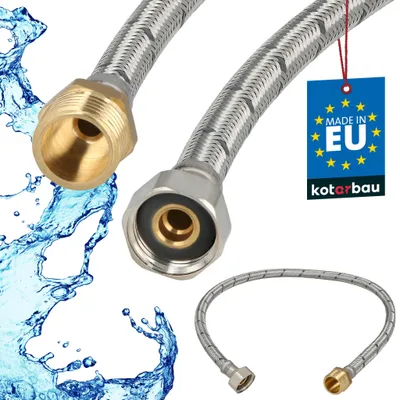 Produktbild von KOTARBAU® Flexschlauch 1/2 Zoll Wasserschlauch 60cm Panzerschlauch Außengewinde x Innengewinde Anschlussschlauch für Armatur Schlauch Für Wasserhahn